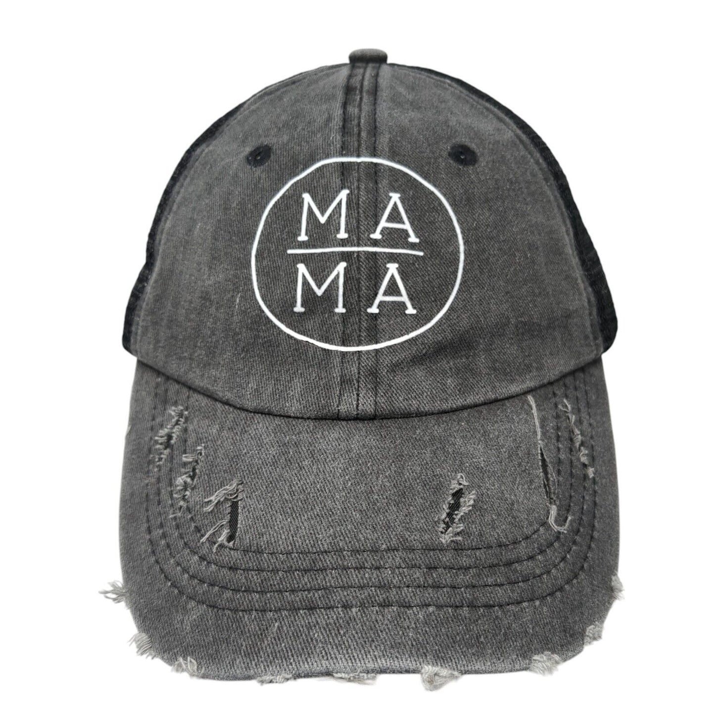 Mama Strapback Trucker Hat Ponytail Gray One Size Mesh Back Adjustable