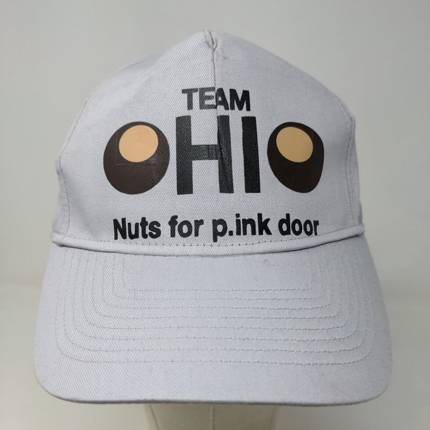 Ultra Club Men's Strapback Hat Gray Graphic Logo Team Ohio Pink Door Logo Cotton