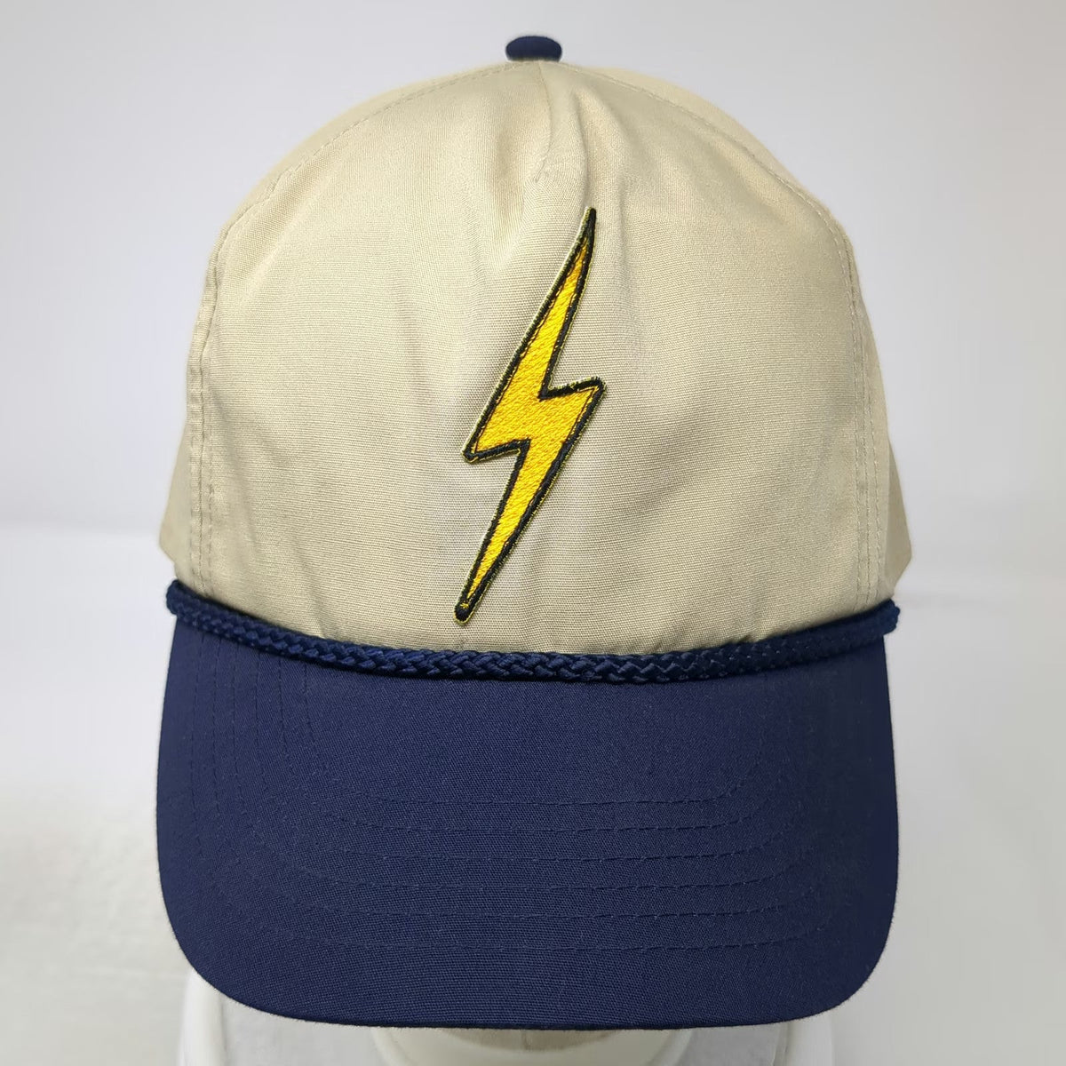 Aviator Nation 5 Panel Beige Blue One Size Rope Lightning Bolt Strapback Hat