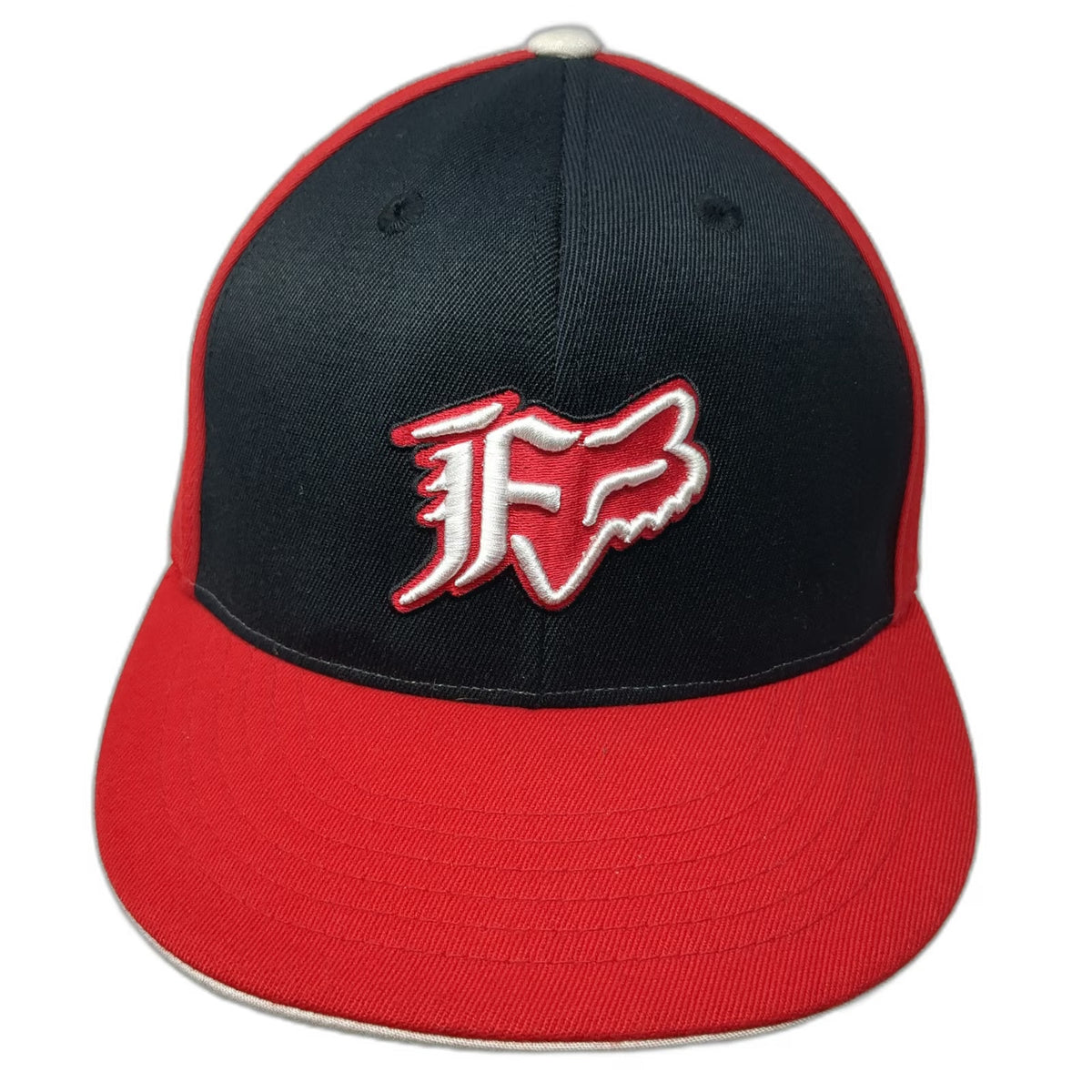 Fox Baseball Cap Black Red White 7 5/8 Flat Brim Embroidered 210 Fitted Hat