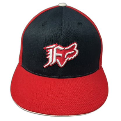 Fox Baseball Cap Black Red White 7 5/8 Flat Brim Embroidered 210 Fitted Hat