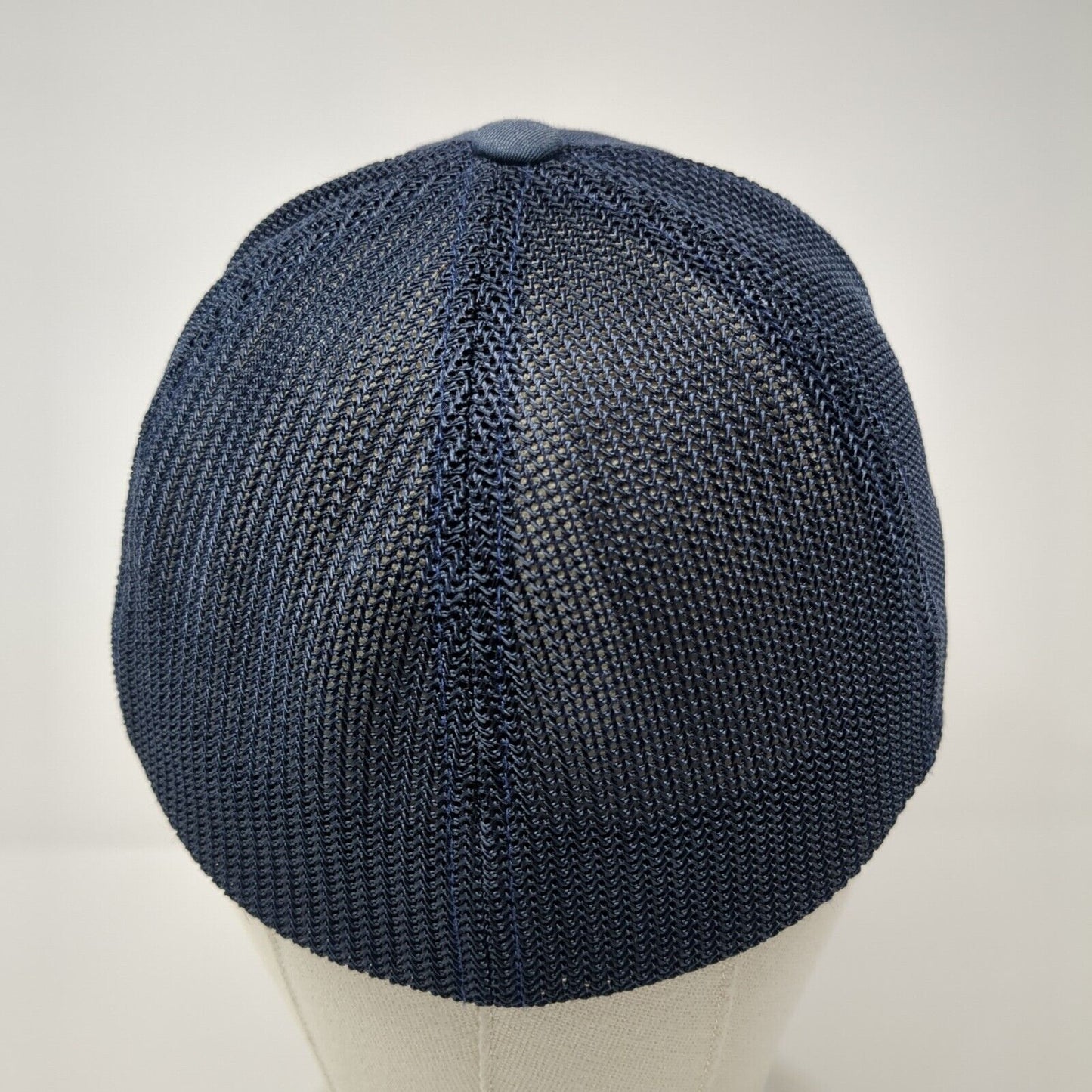 Mountains Fitted Trucker Hat Blue OS Flexfit Mesh Back Embroidered Yupoong