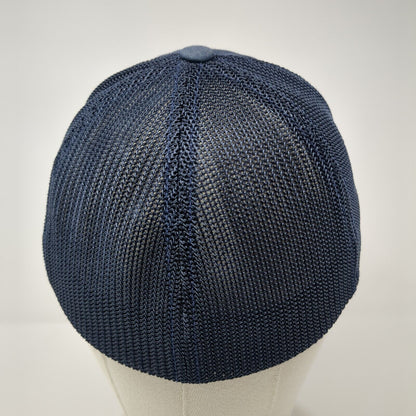 Mountains Fitted Trucker Hat Blue OS Flexfit Mesh Back Embroidered Yupoong