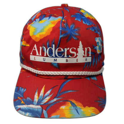 San Sun 5 Panel Red Floral Anderson Lumber Hat Rope One Size Snapback Tropical