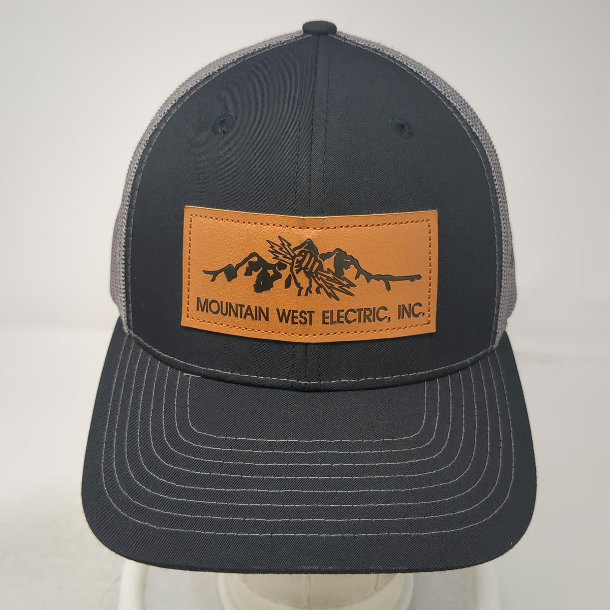Richardson Trucker Hat Black Gray One Size Leather Patch Mountain West Electric