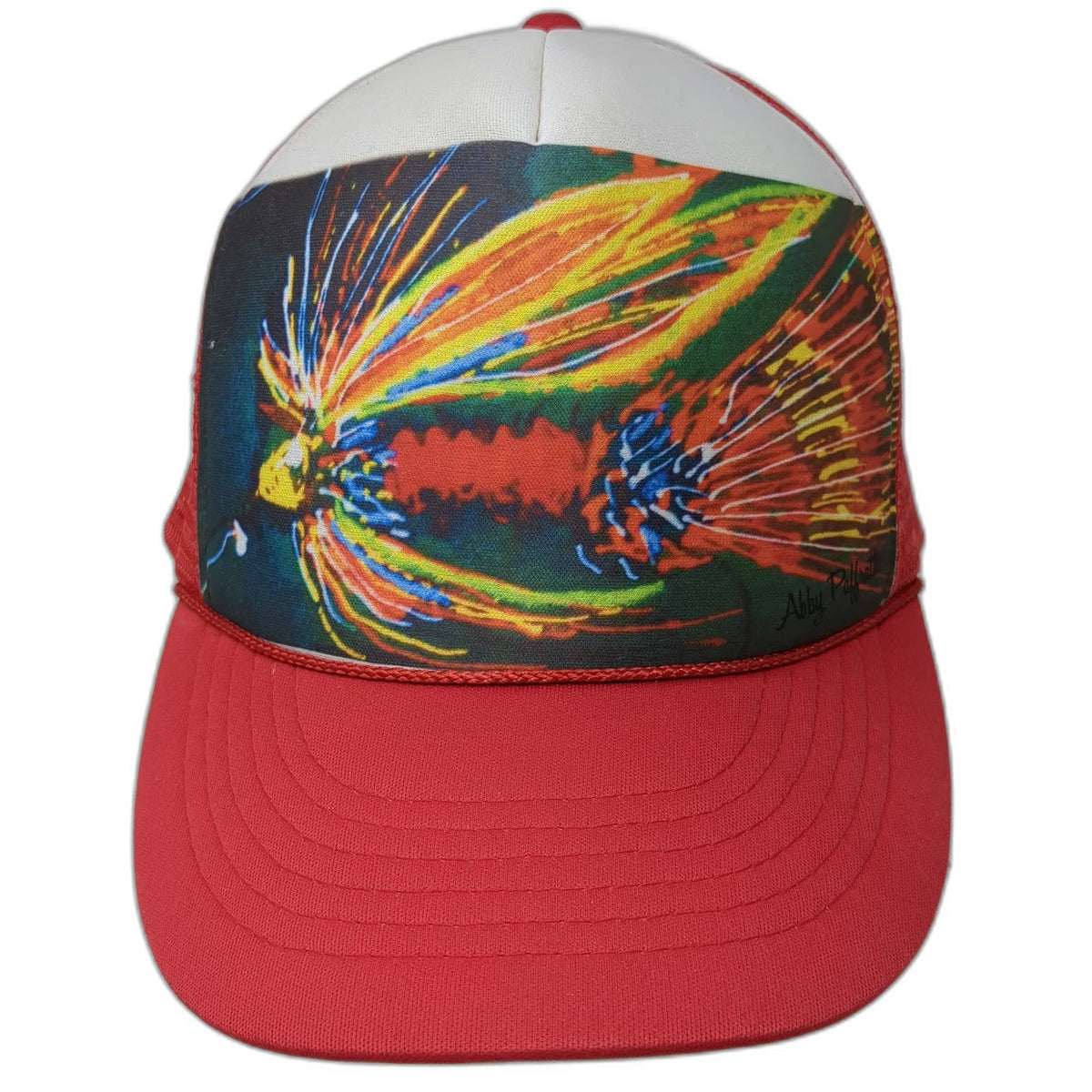 Abby Paffrath Trucker Hat Red White One Size Handmade Jackson Hole Fishing Fly