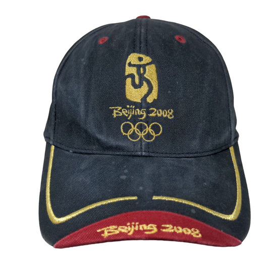 2008 Beijing Olympics Slideback Hat Blue Red Embroidered Logo OSFA Cotton