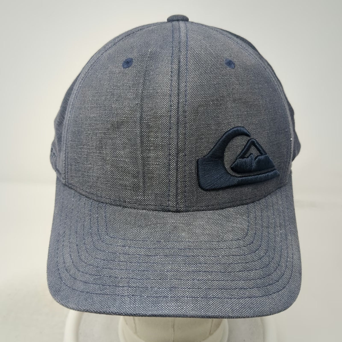 Quiksilver Baseball Cap Blue XL Flexfit Linen Blend Embroidered Logo Stretch Hat