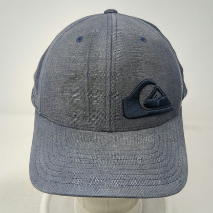 Quiksilver Baseball Cap Blue XL Flexfit Linen Blend Embroidered Logo Stretch Hat