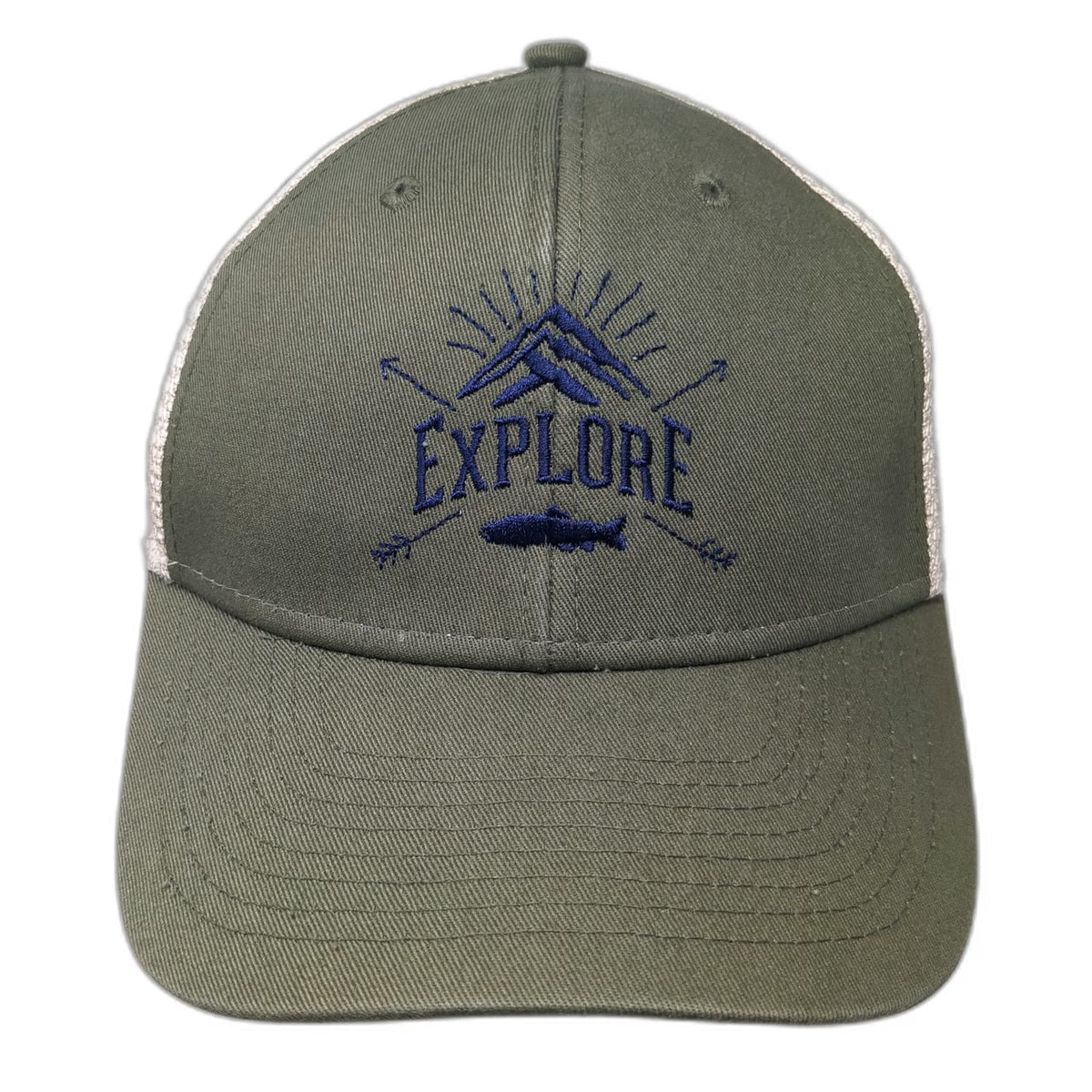 Ouray Baseball Cap Green One Size Explore Mountain Fish Mesh Strapback Hat