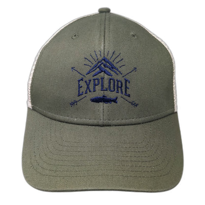 Ouray Baseball Cap Green One Size Explore Mountain Fish Mesh Strapback Hat