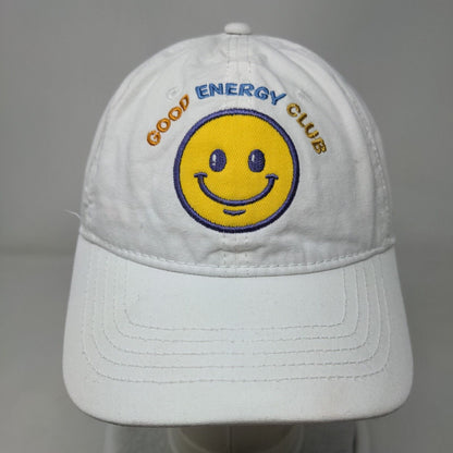 Good Energy Club Smiley Emoji Slideback Hat White OSFM Adjustable Embroidered