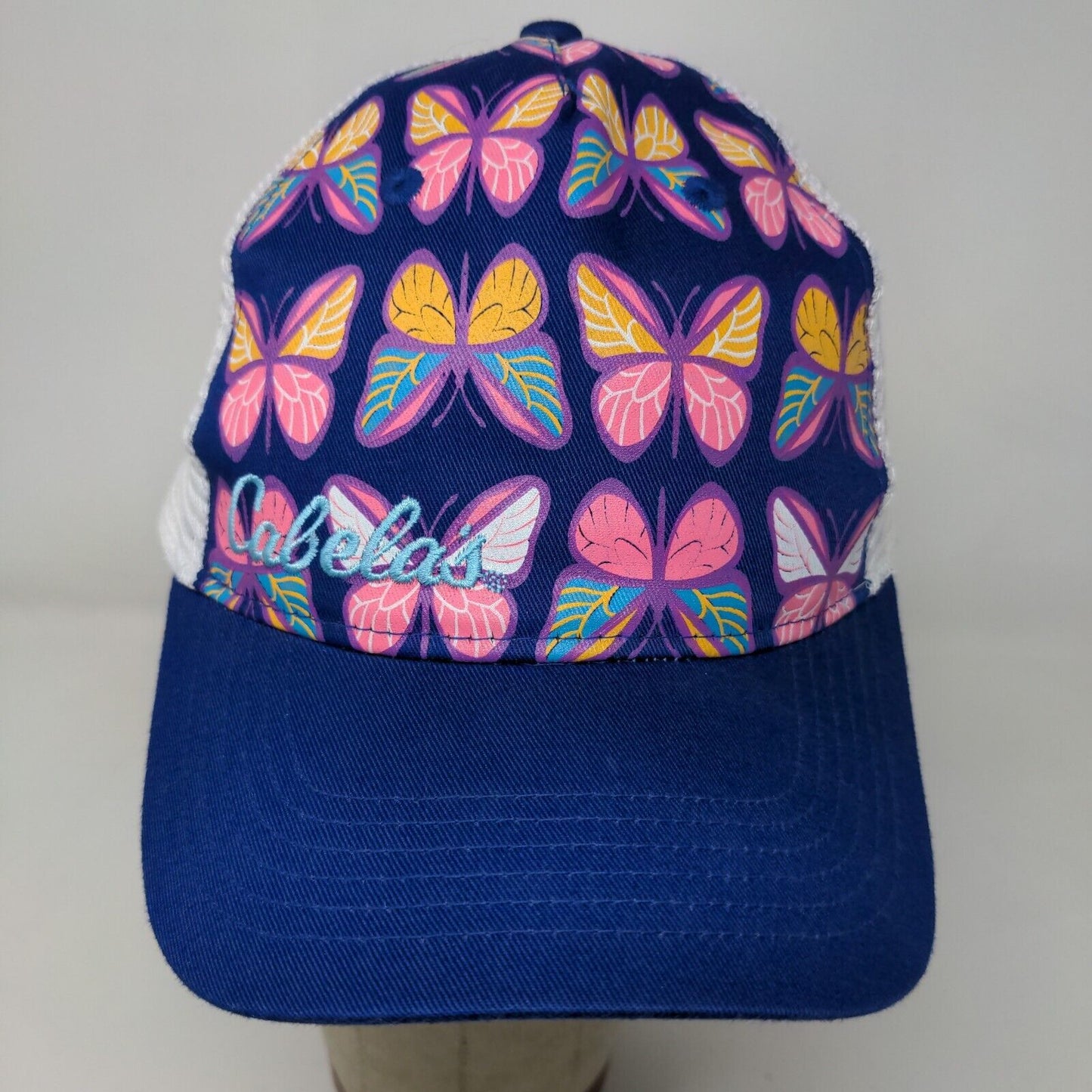Cabela's Girls Snapback Mesh Back Hat Blue White Adjustable Butterfly Logo