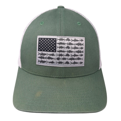 USA Fish Flag Fitted Mesh Back Trucker Hat Green One Size PFG Columbia