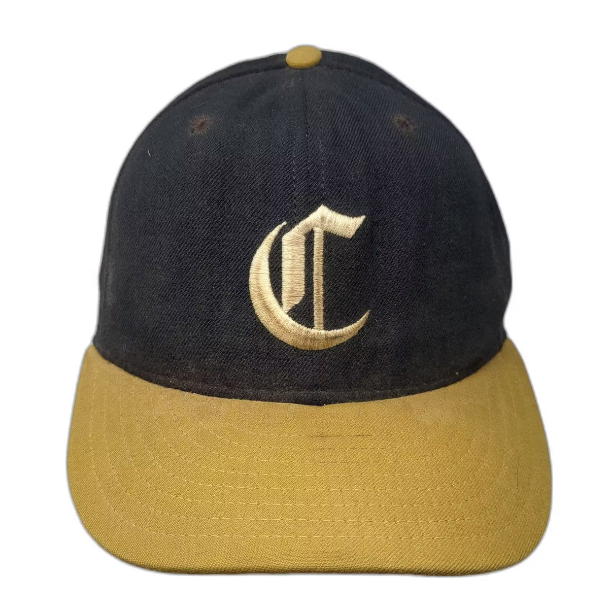 New Era Baseball Cap Black Gold 7 7/8 Wool Fitted Hat 5950 Pro Model USA Made