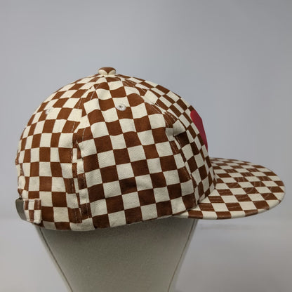 Ascot + Hart Anthropologie 5 Panel Brown Red Heart Checkerboard Hat Strapback