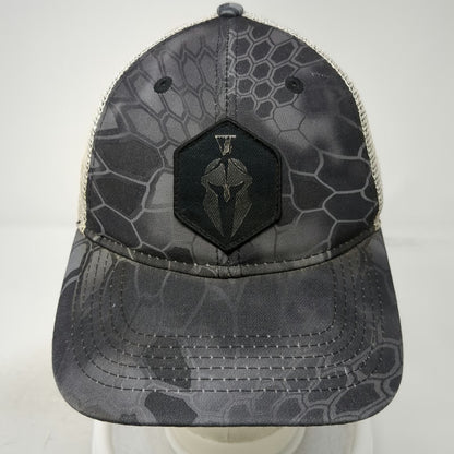Kryptek Trucker Hat Gray One Size Camo Mesh Back Spartan Helmet Logo Snapback