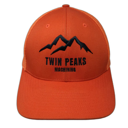 Richardson Trucker Hat Orange One Size Twin Peaks Machining Mountains Mesh 112