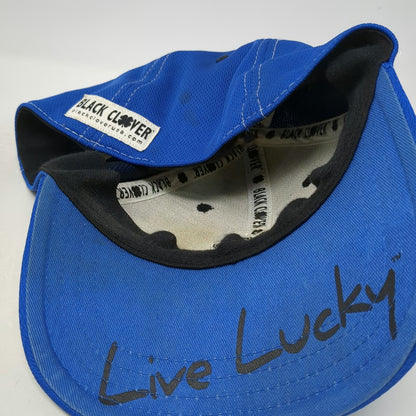 Black Clover Baseball Cap Blue XL A-Flex Stretch Fit Live Lucky Four Leaf Hat
