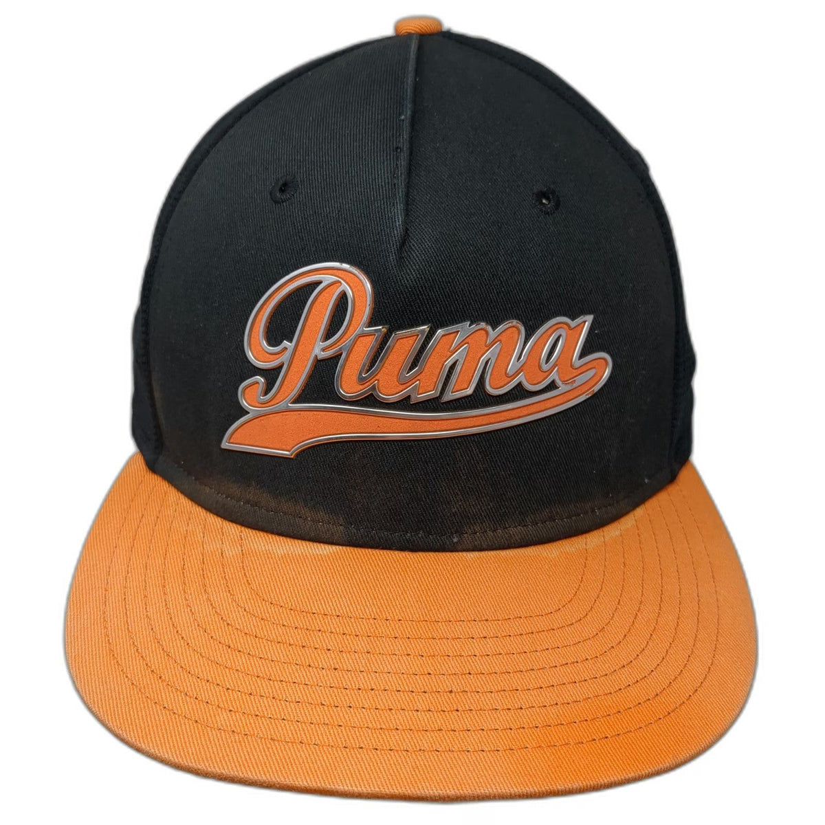 Puma Trucker Hat Black Orange One Size Snapback Flat Brim Mesh Performance