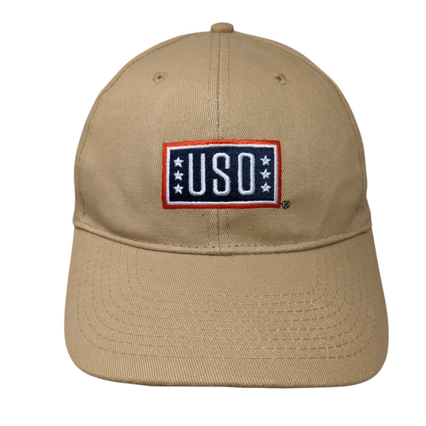USO Support Our Heroes Slideback Hat Tan One Size Adjustable Embroidered