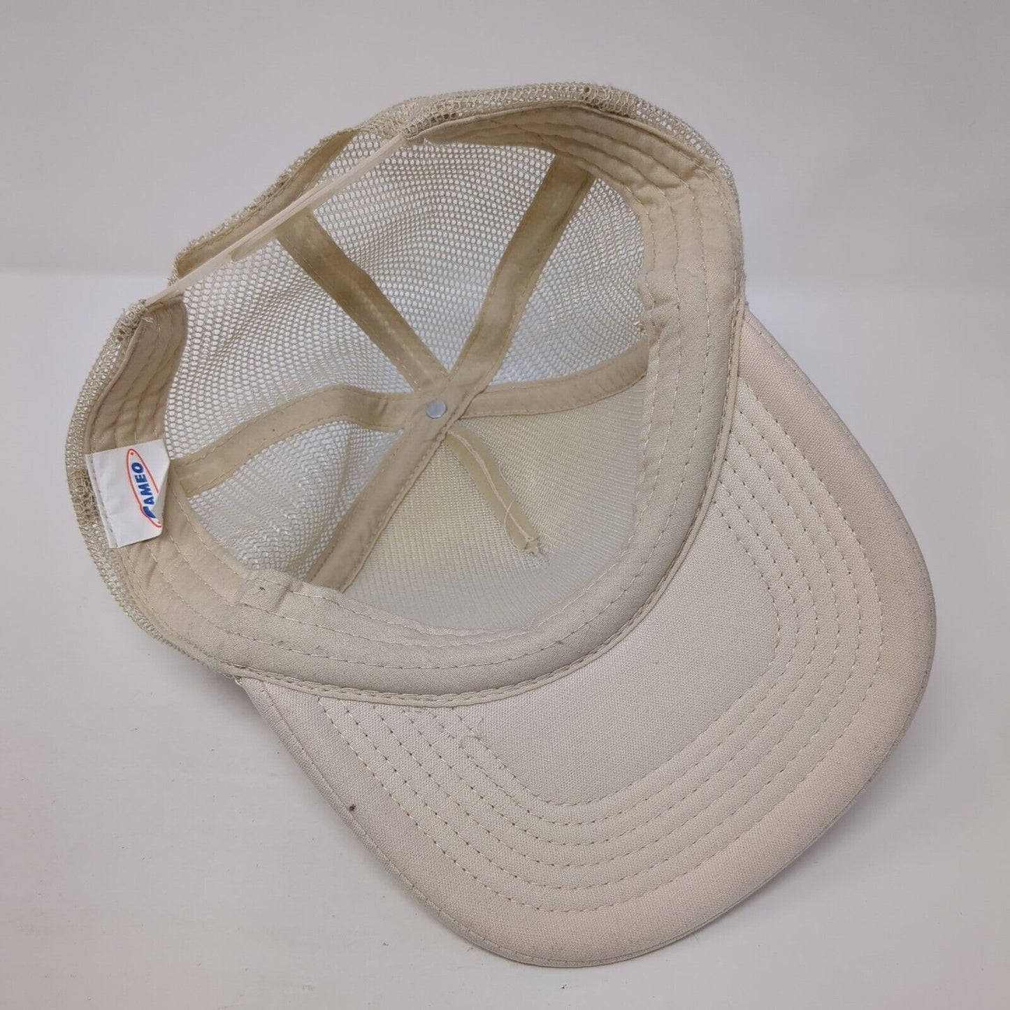 Letter T Logo Snapback Rope Trucker Hat Tan One Size Mesh Back Cameo