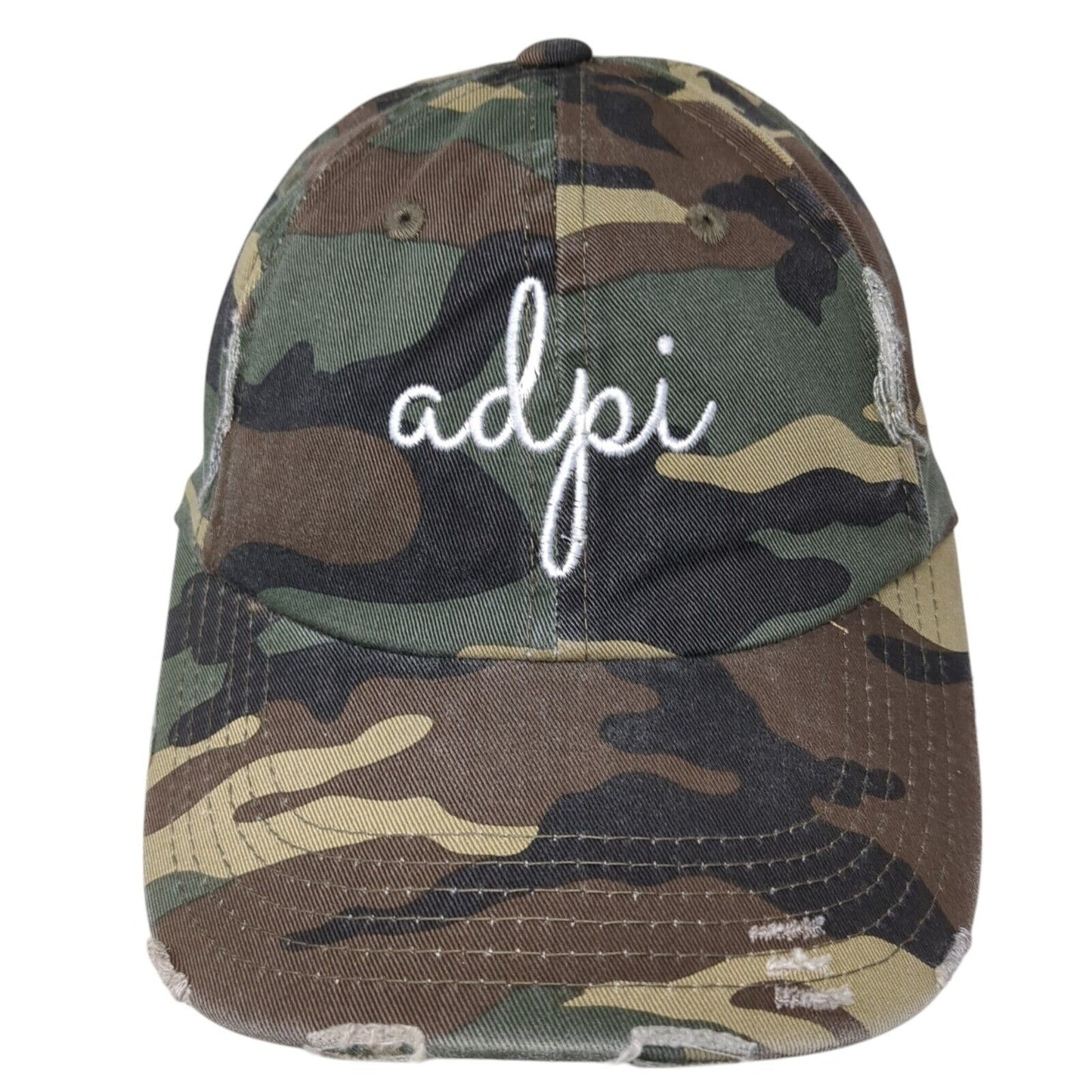 adpi Slideback Hat Camouflage OS Adjustable Embroidered Distressed District