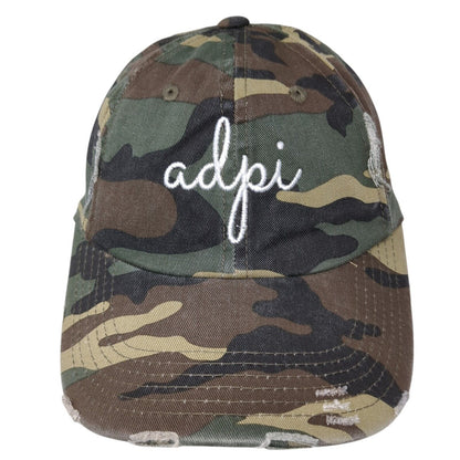adpi Slideback Hat Camouflage OS Adjustable Embroidered Distressed District