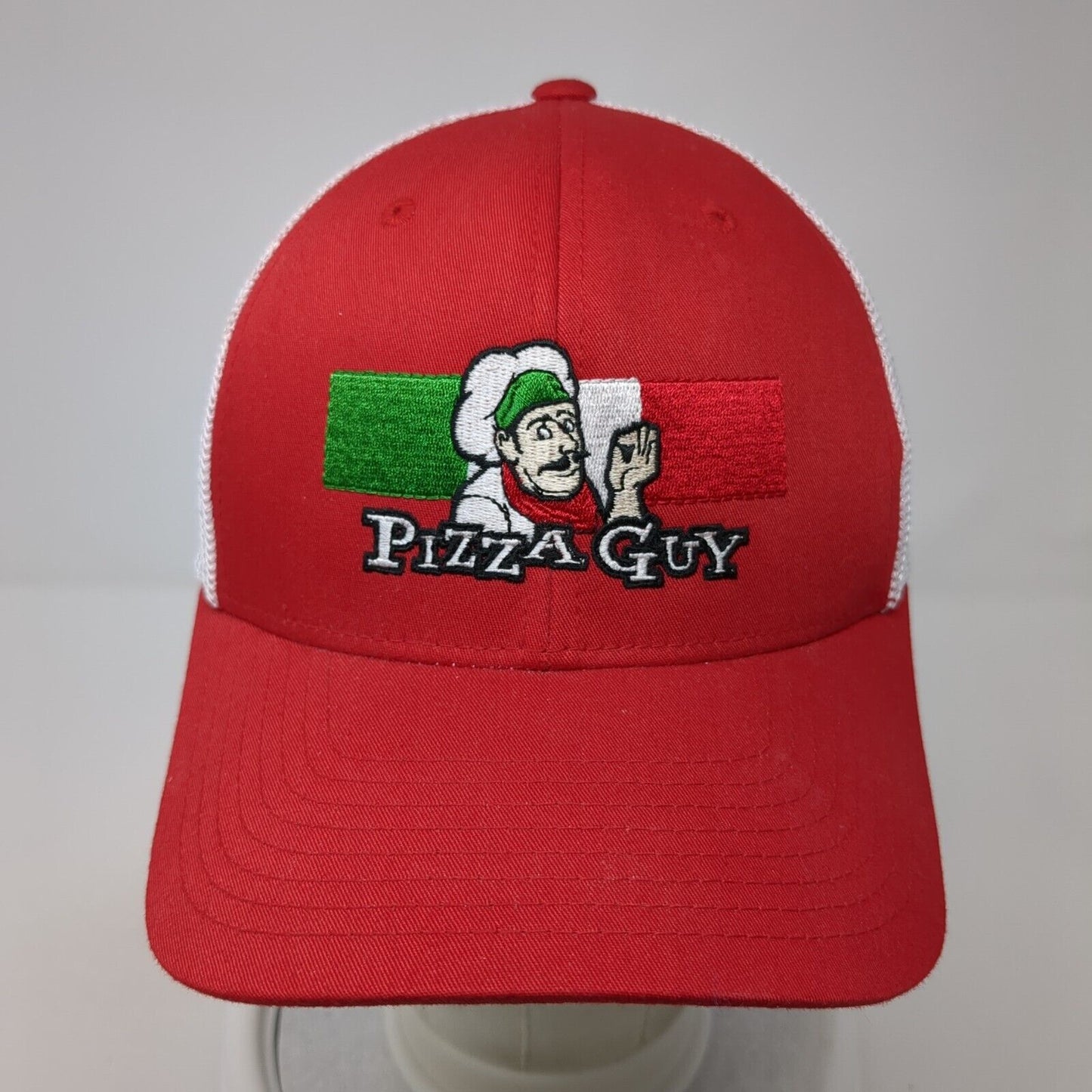 Pizza Guy Fitted Trucker Hat Red S/M Mesh Back Flexfit Port Authority