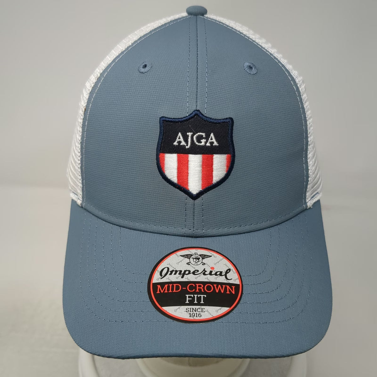 Imperial Trucker Hat Blue One Size AJGA Shield Logo Mesh Back Snapback Golf