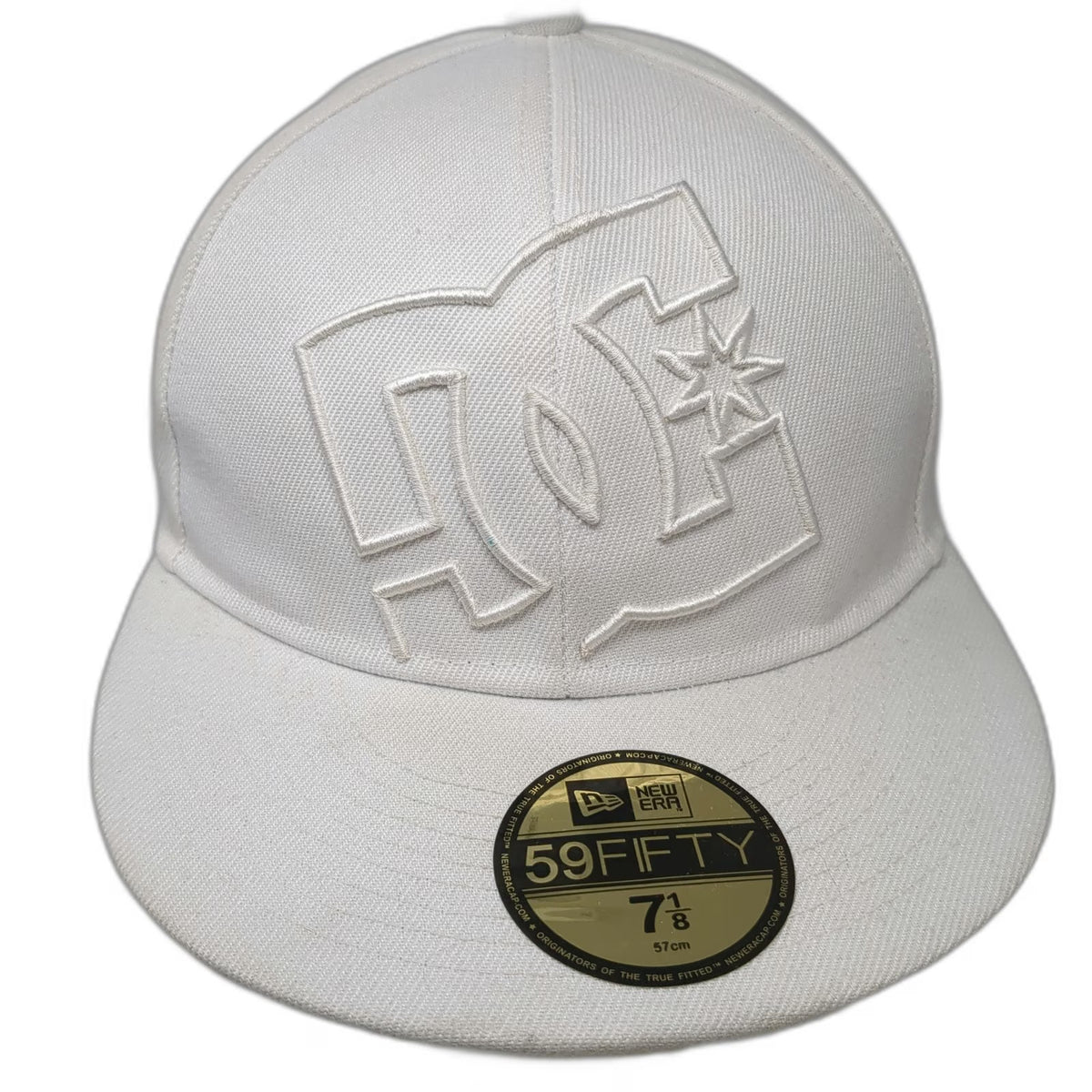 New Era MLB Baseball Cap White 7 1/8 Fitted 59FIFTY DC Logo Tonal Flat Brim