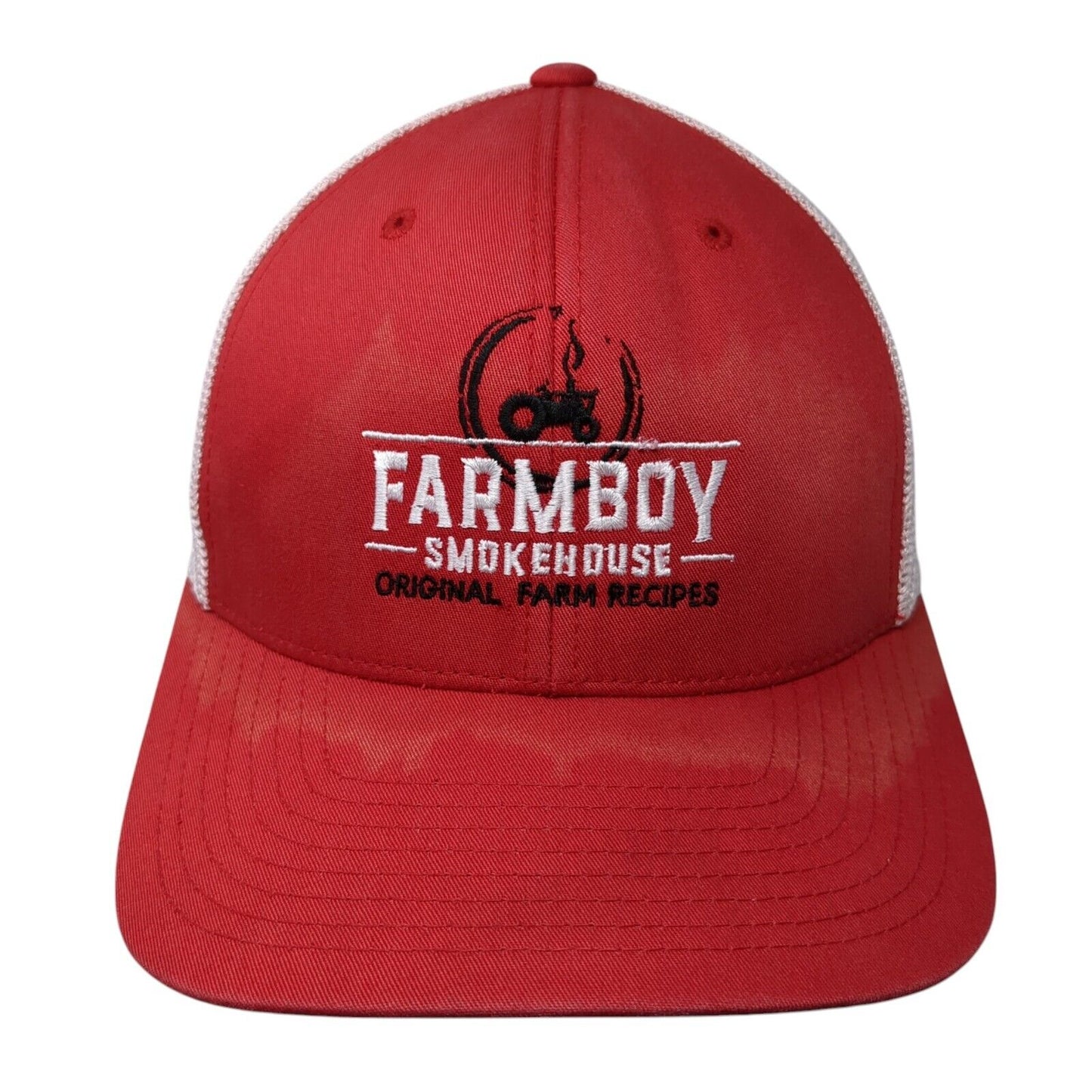 Farmboy Smokehouse Original Farm Recipes Fitted Trucker Hat Red OS Flexfit Mesh