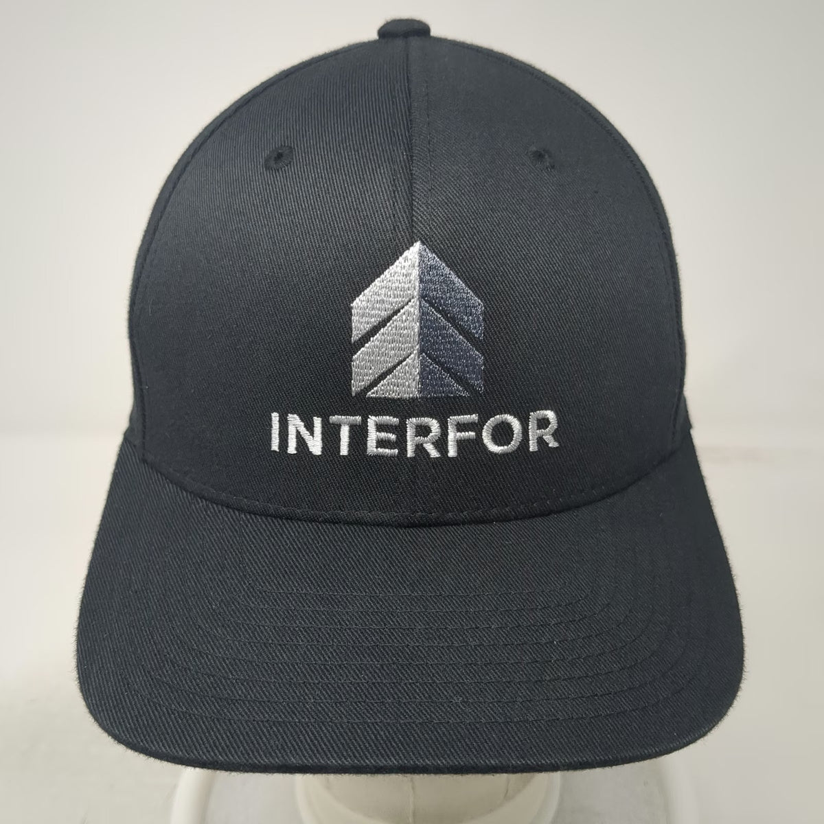 Port Authority Baseball Cap Black M Interfor Embroidered Logo Flexfit Fitted Hat
