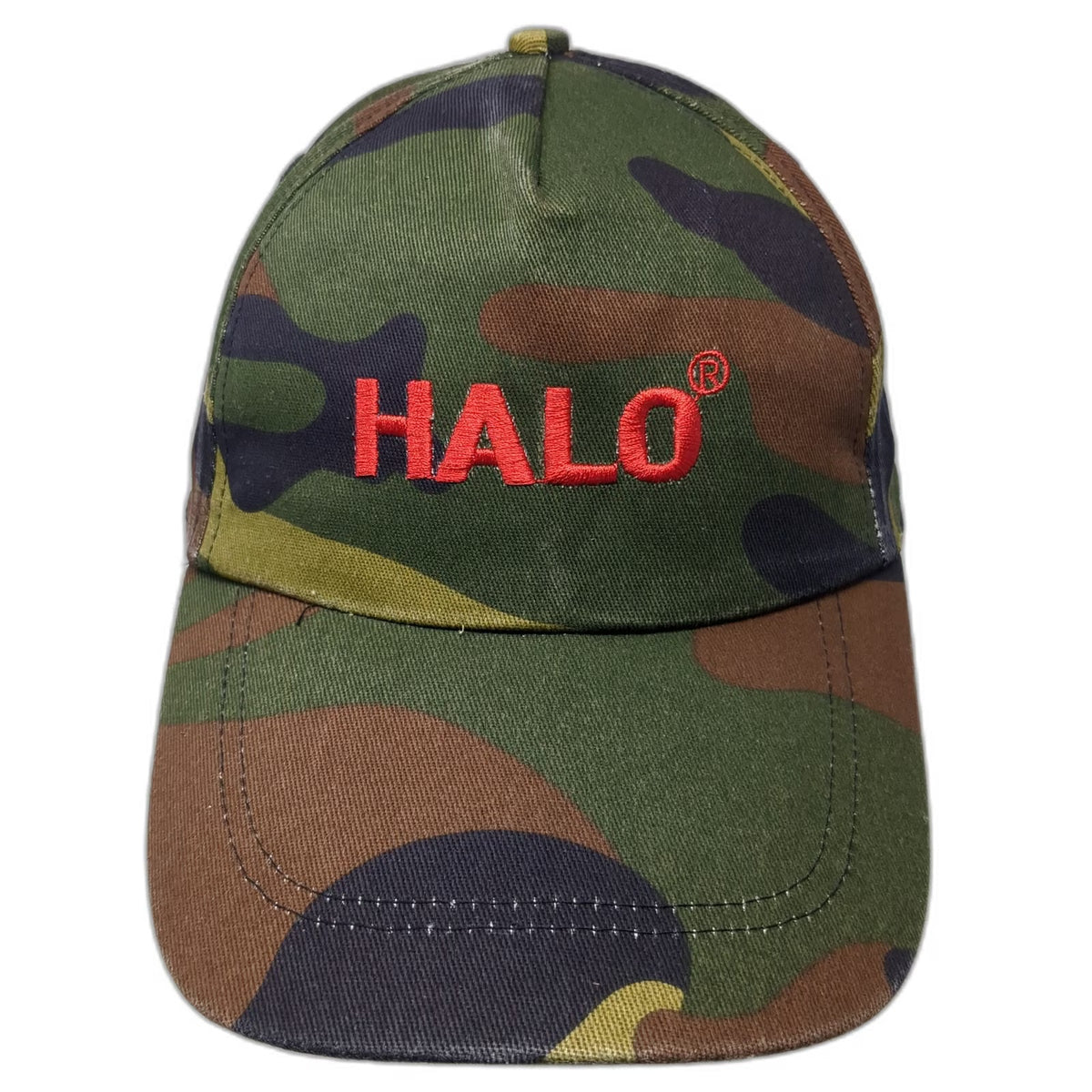 HALO Logo Woodland Camouflage 5 Panel Hat Green One Size Adjustable Slideback