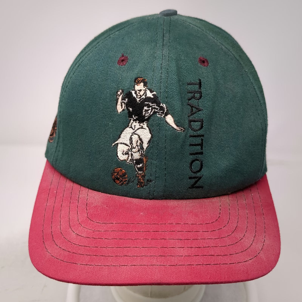 Green Red Snapback Hat 1994 Soccer Player Tradition Embroidery USA Made Vintage