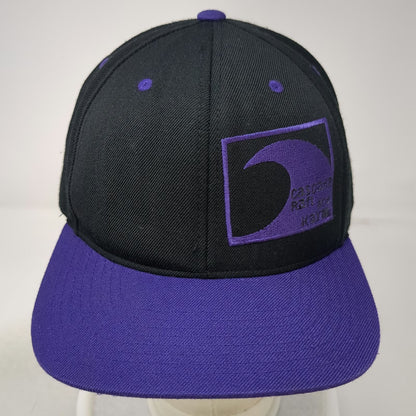 Yupoong Snapback Hat OSFM Black Purple Cascade Raft Kayak Wave Flat Brim Logo