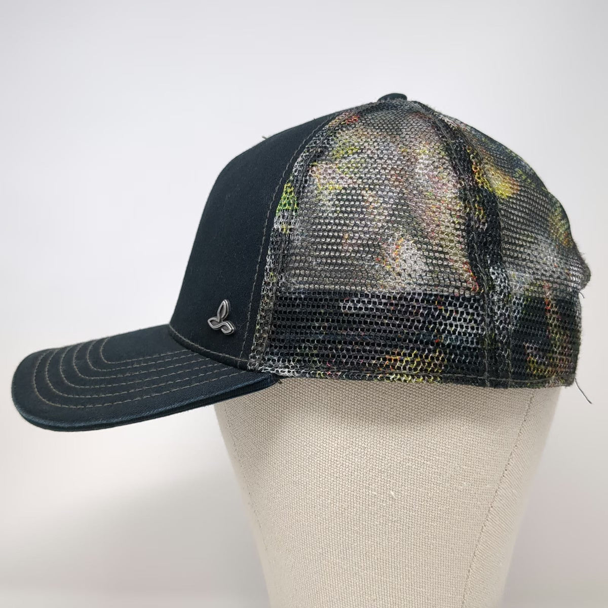 prAna Trucker Hat Black OSFM Mesh Back Snapback Breathable Floral Print Casual