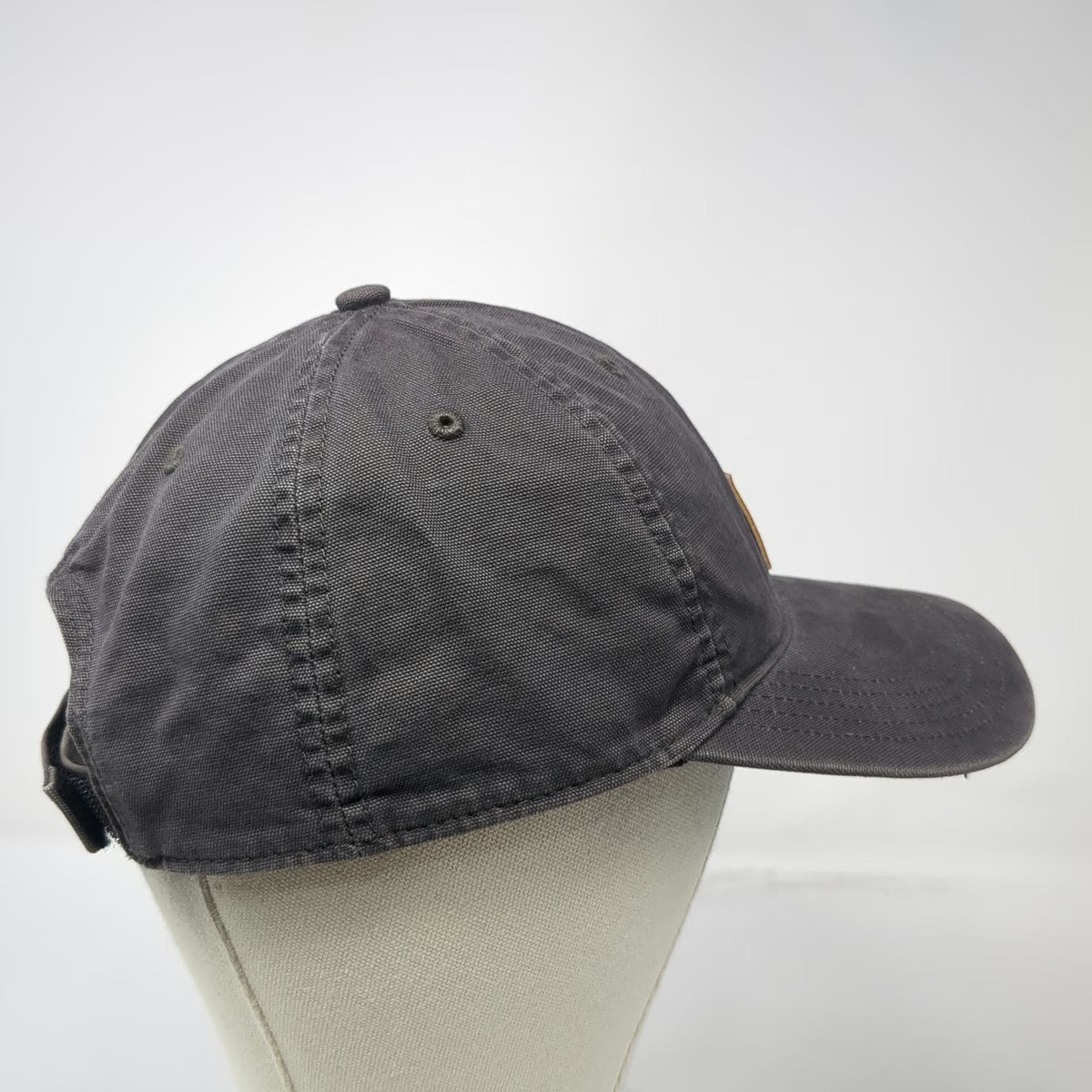Carhartt Baseball Cap Gray One Size Leather Patch Strapback Canvas Workwear Hat