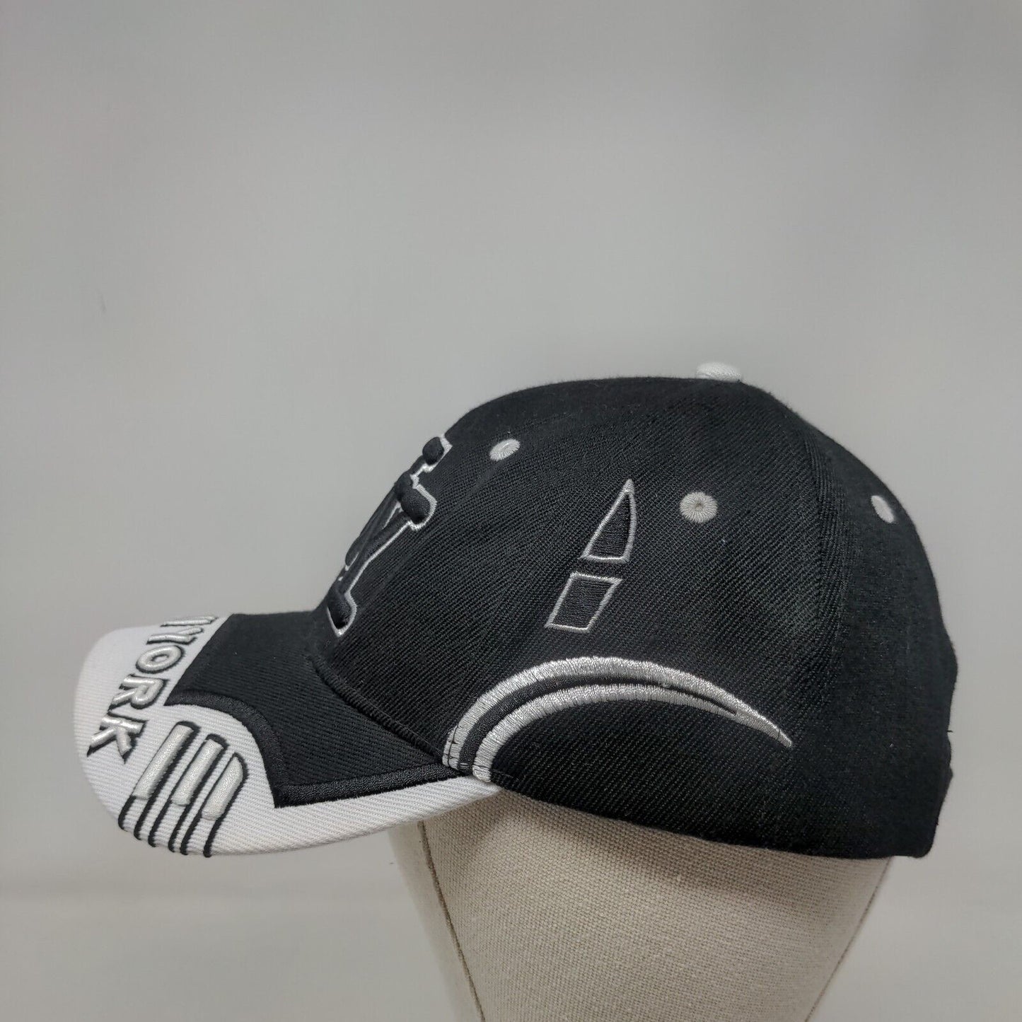 NY New York Strapback Hat Black OSFA Adjustable Embroidered Logo Vented Holes