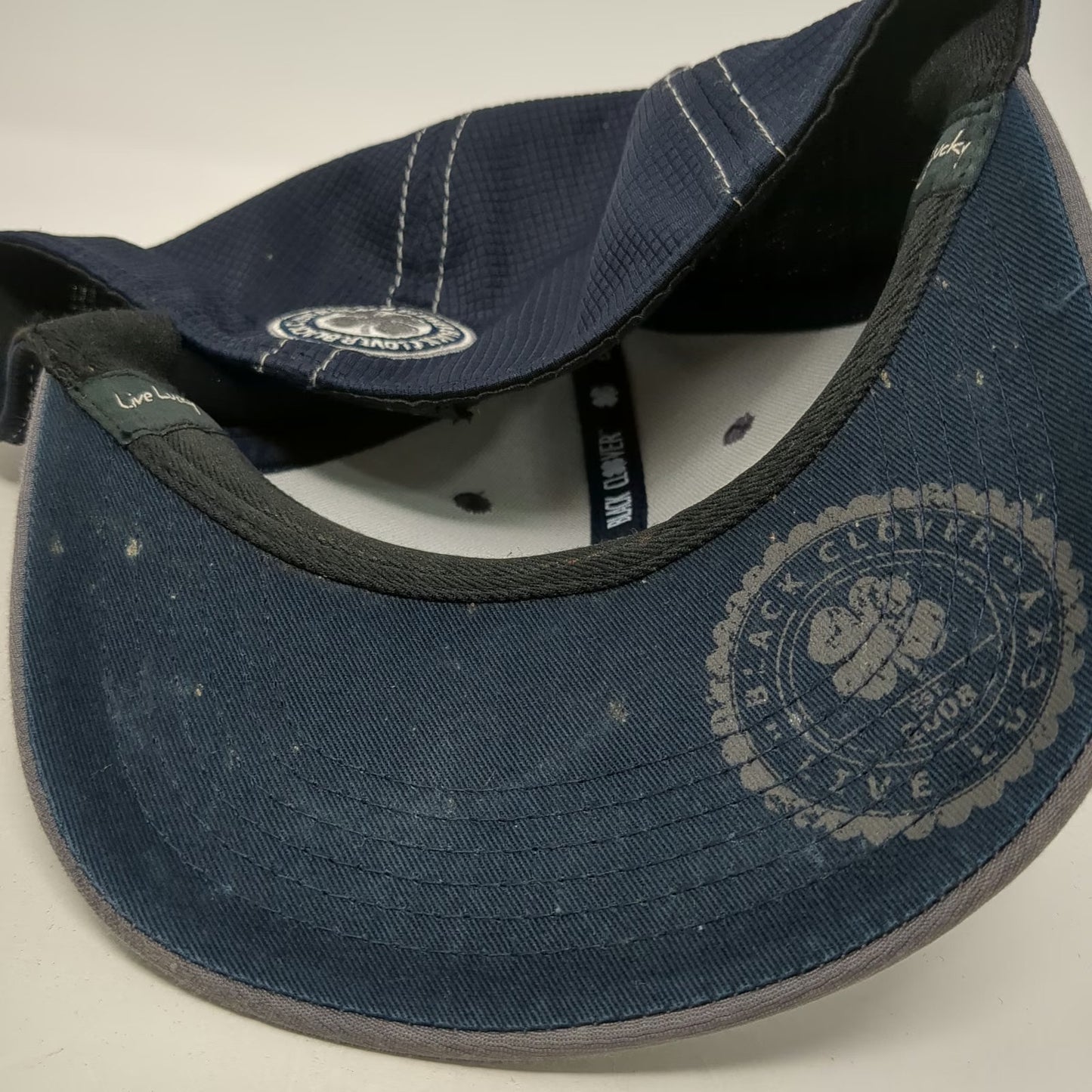 Black Clover Baseball Cap Blue M Live Lucky Clover Logo Fitted Stretch Hat