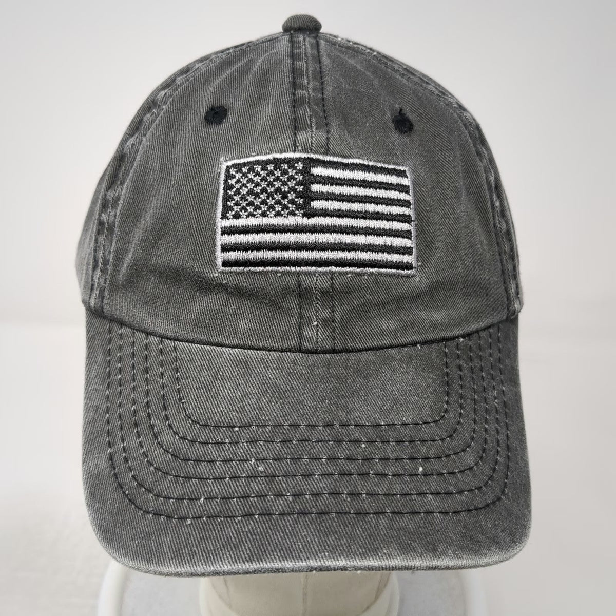 DPC Baseball Cap Gray One Size Monochrome American Flag Patch 6-Panel Cotton Hat