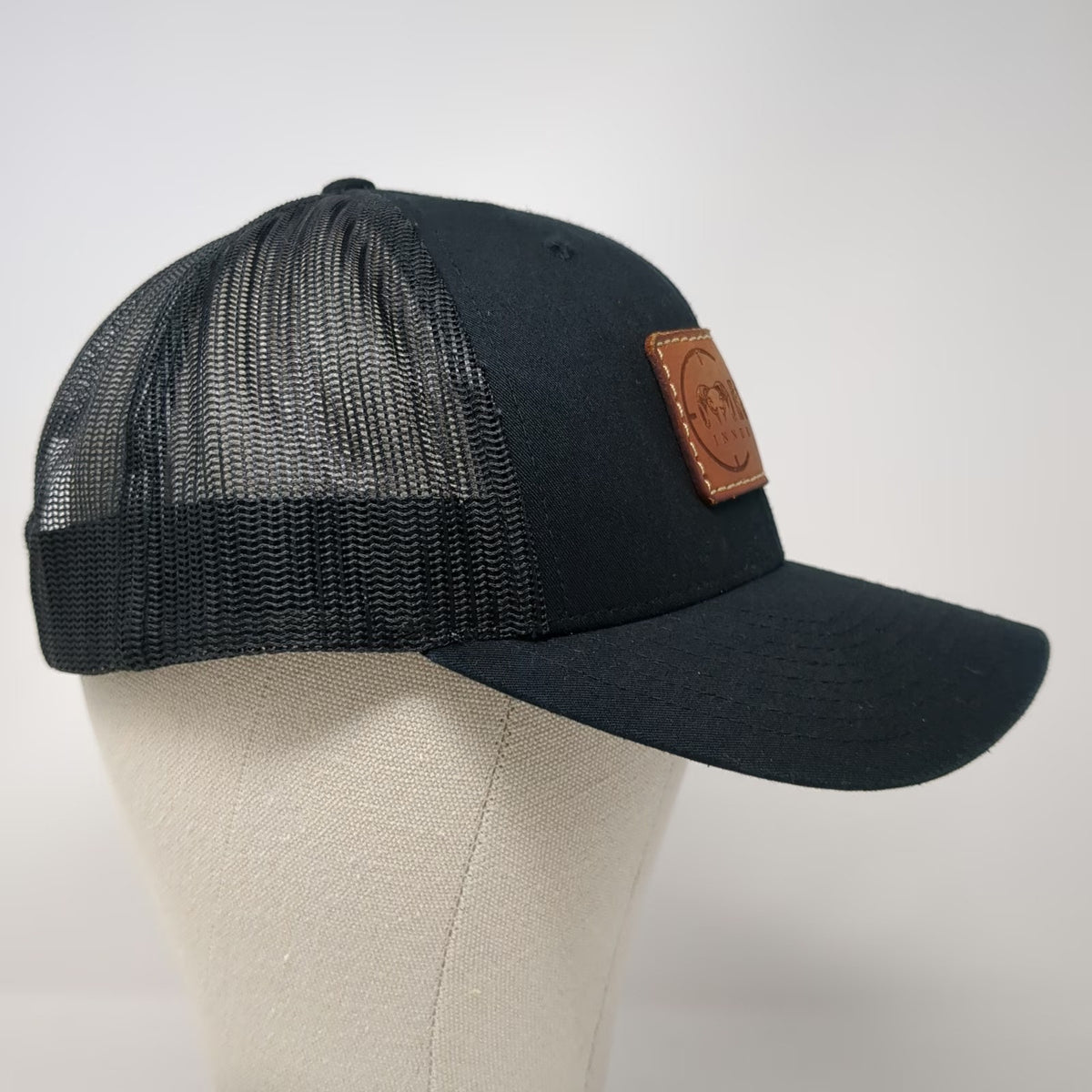 Kuiu Trucker Hat Black One Size Leather Patch Inner Circle Mesh Back Snapback