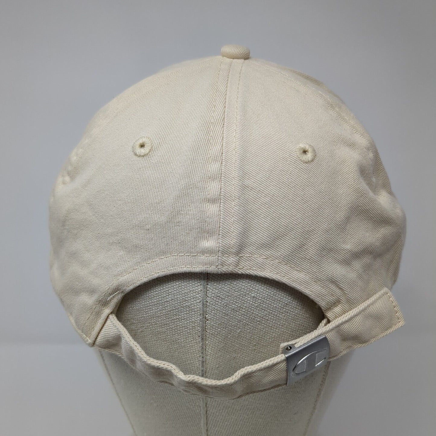Champion Slideback Hat Tan OSFA Adjustable Embroidered Vented Holes 6 Panel