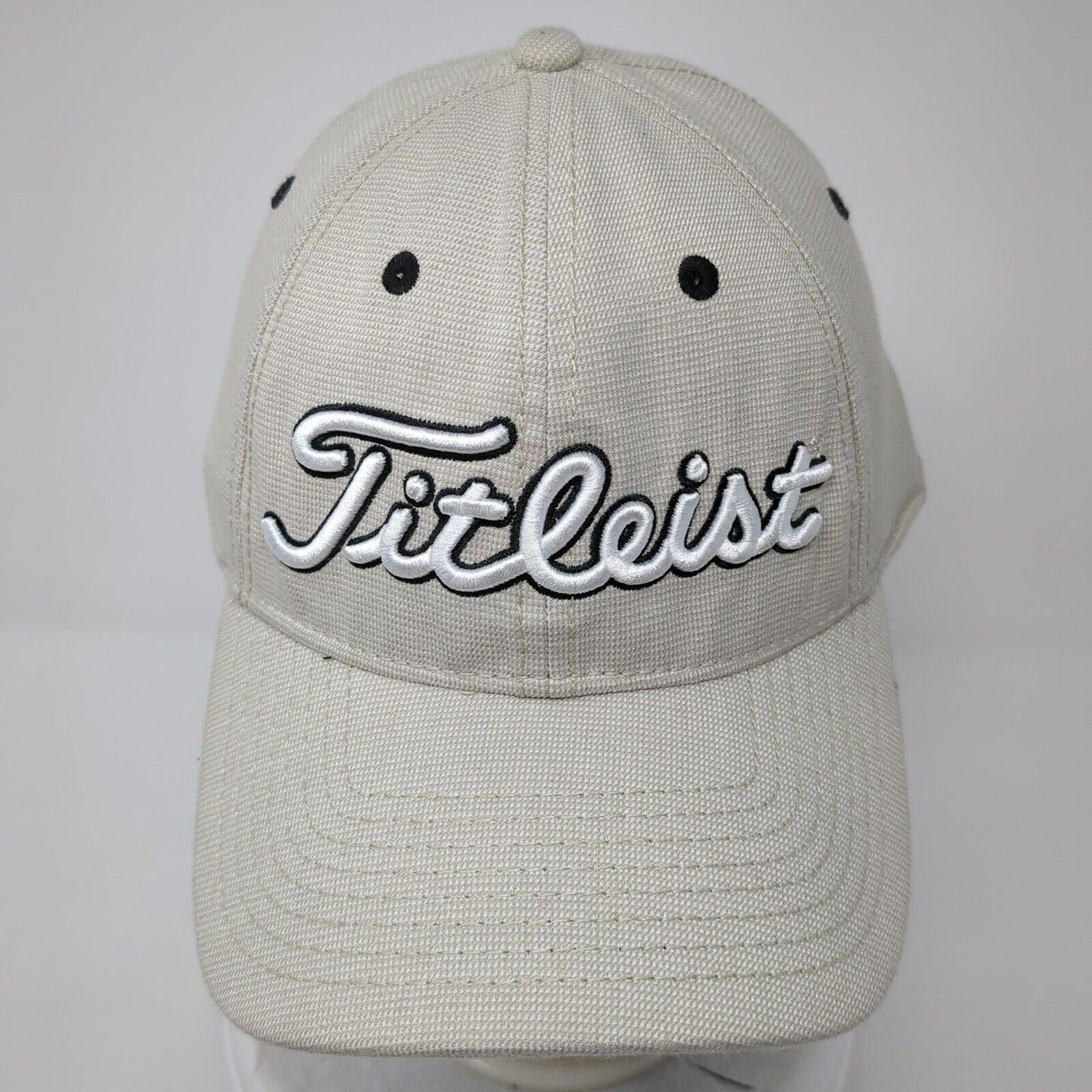 Titleist Fitted Golf Hat Tan M/L Embroidered Lightweight Vented Holes 6 Panel
