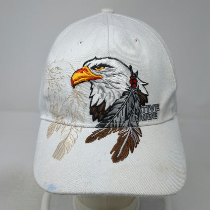 Native Pride White Baseball Cap One Size Embroidered Eagle Feather Strapback Hat