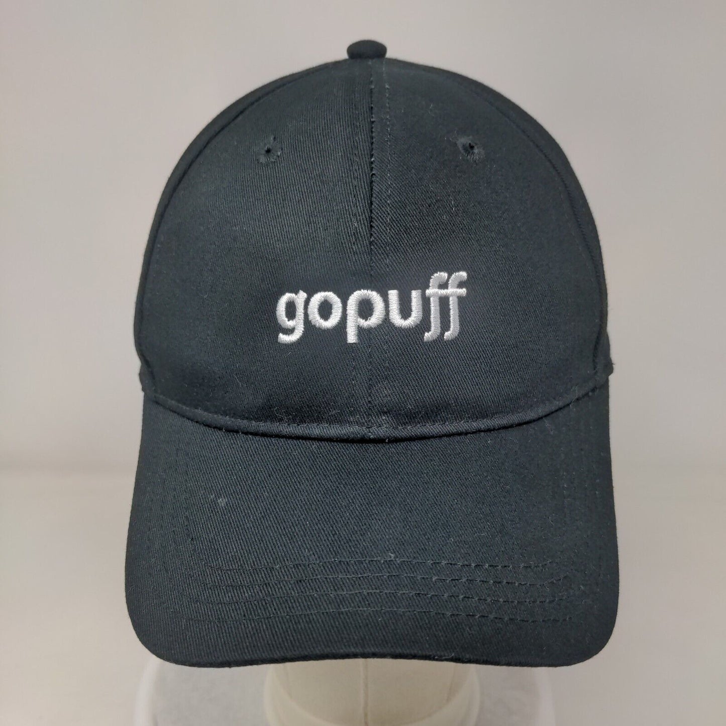 Go Puff Slideback Hat Black One Size Adjustable Embroidered Vented Holes 6 Panel
