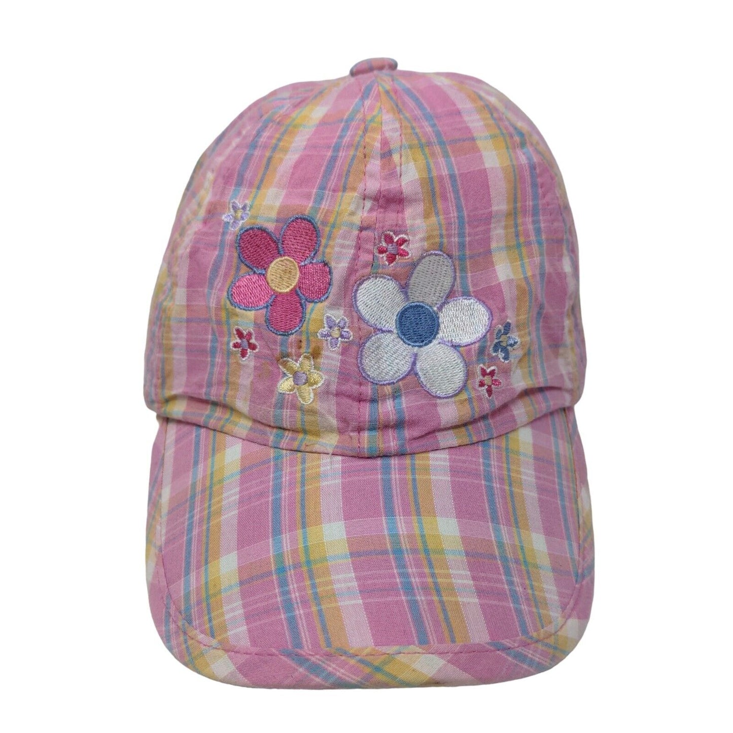 Flowers Toddler Strapback Hat One Size Adjustable Embroidered Plaid Cotton