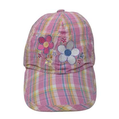 Flowers Toddler Strapback Hat One Size Adjustable Embroidered Plaid Cotton