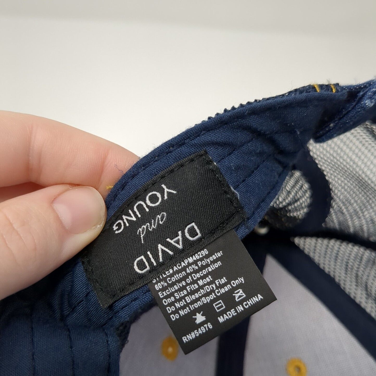 David and Young Strapback Trucker Hat Blue One Size Adjustable Mesh Back Denim