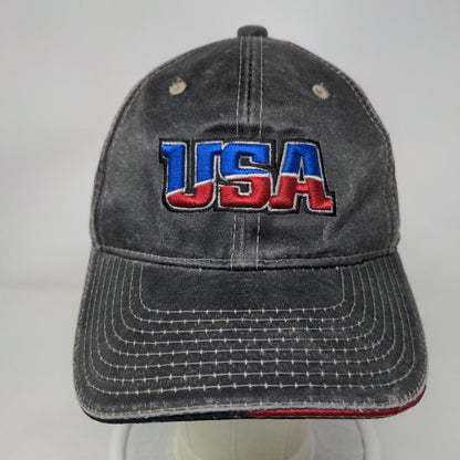 USA Strapback Hat Black OSFM Adjustable Embroidered Patriotic 6 Panel